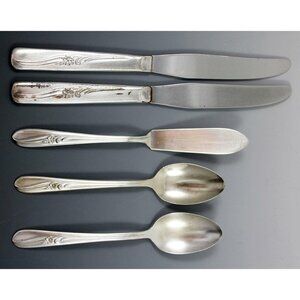 H&T Mfg Co 5 Pcs Meadow Flower Silverplate 1940 Tsps Knives Butter Knife